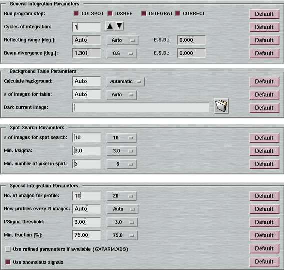 XDS parameters